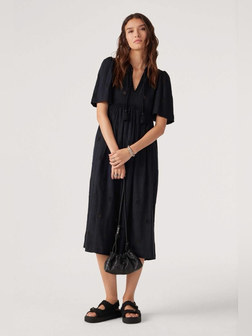 BA&SH Romy Boho Dress Black Size M